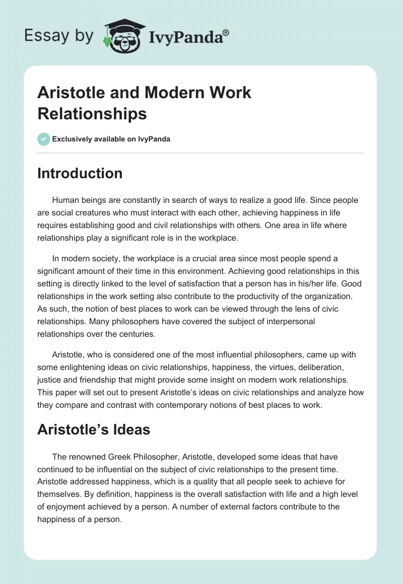 Aristotle and Modern Work Relationships. Page 1