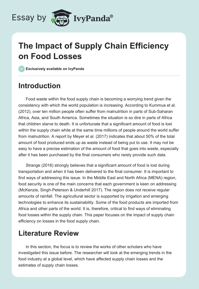 The Impact of Supply Chain Efficiency on Food Losses. Page 1