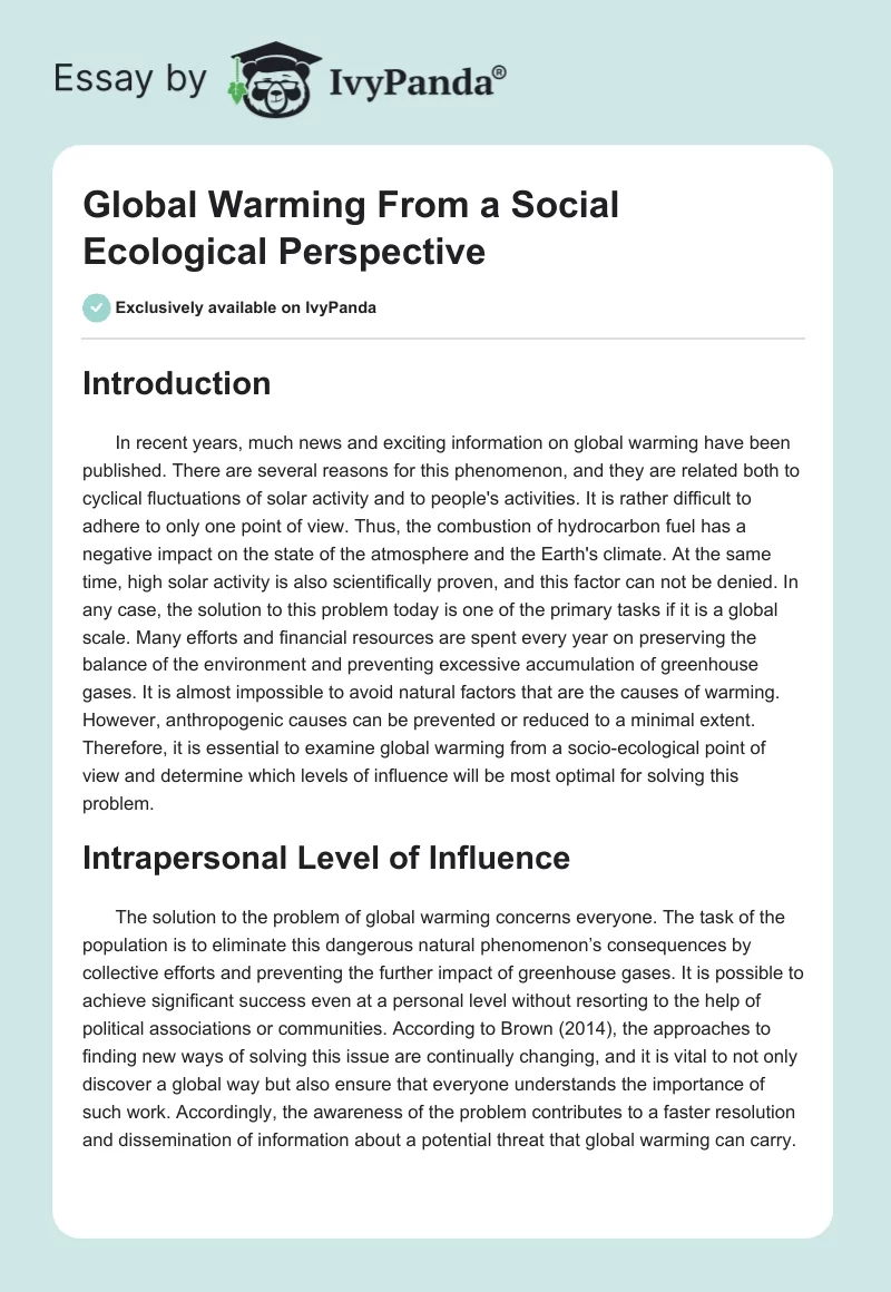 Global Warming From a Social Ecological Perspective. Page 1