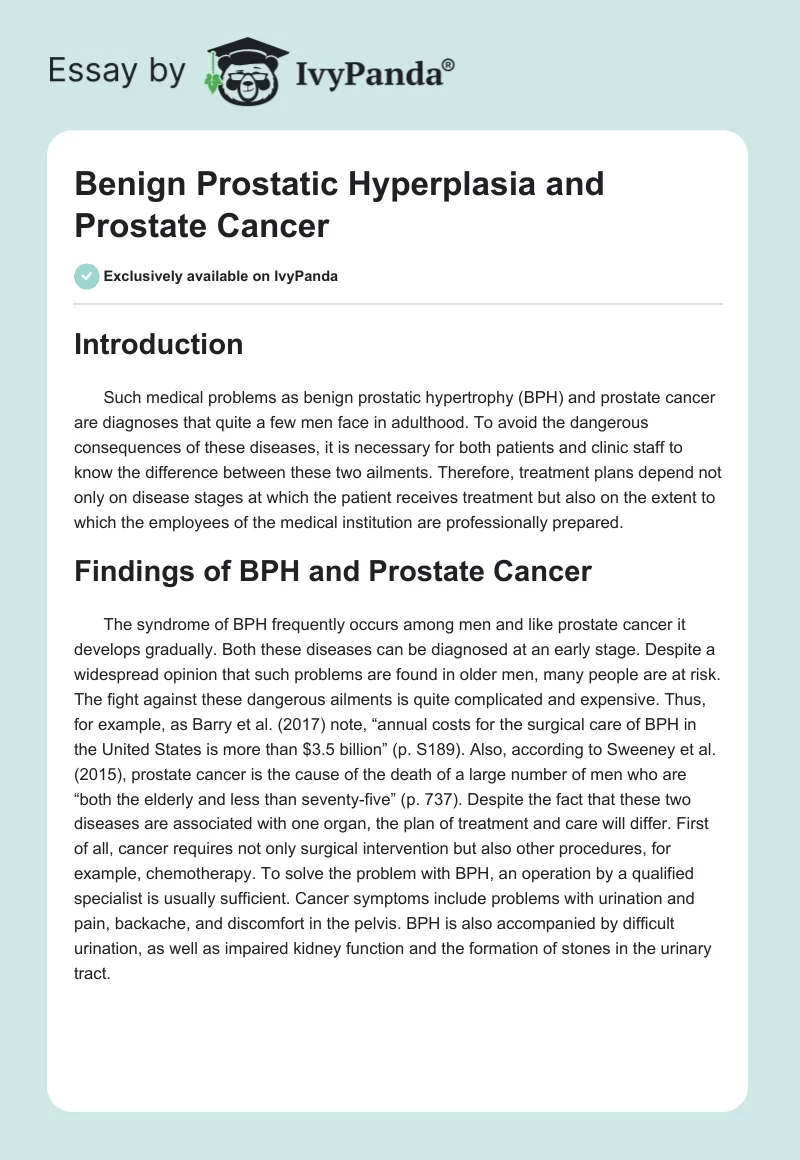 Benign Prostatic Hyperplasia and Prostate Cancer. Page 1