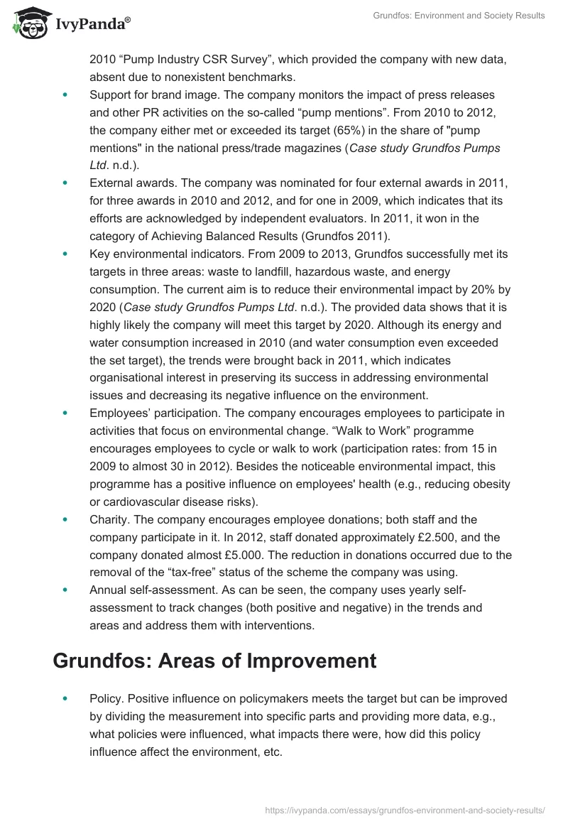 Grundfos: Environment and Society Results. Page 2