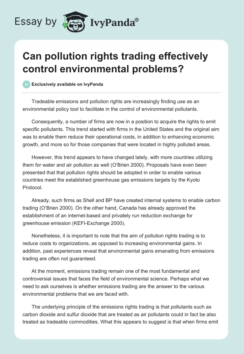 Can Pollution Rights Trading Effectively Control Environmental Problems?. Page 1