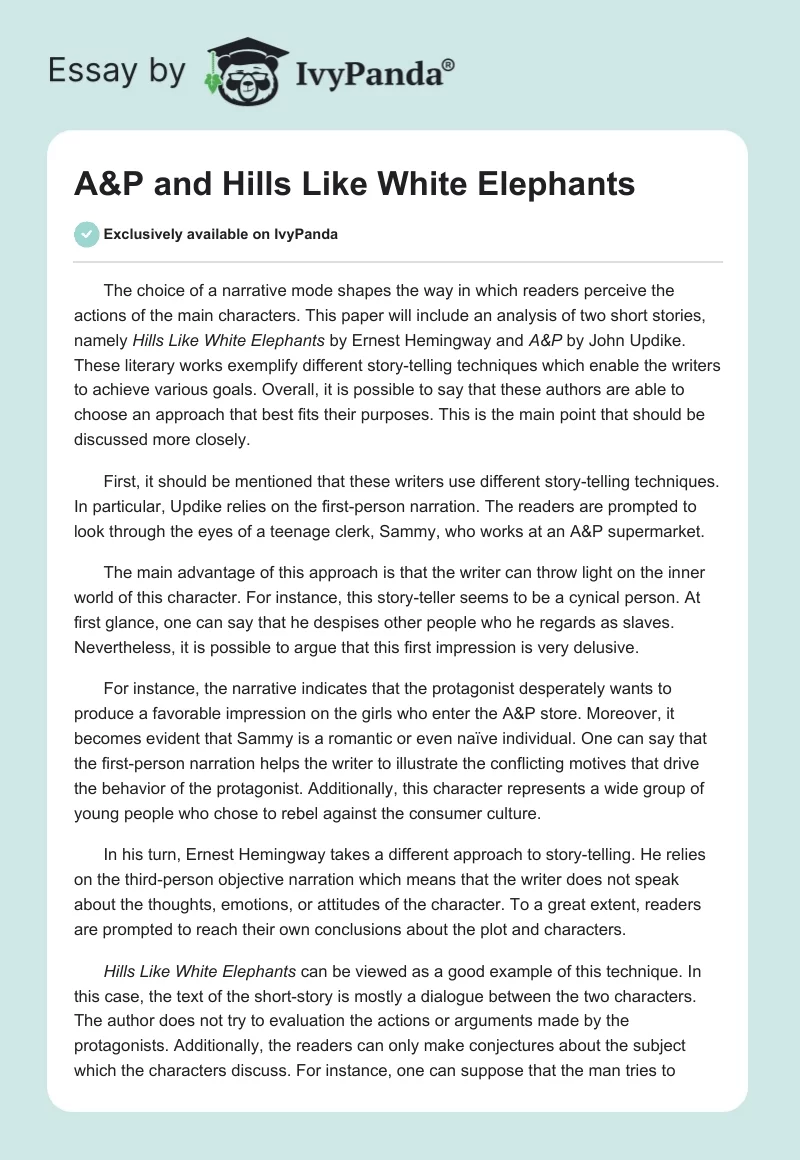 A&P and Hills Like White Elephants. Page 1