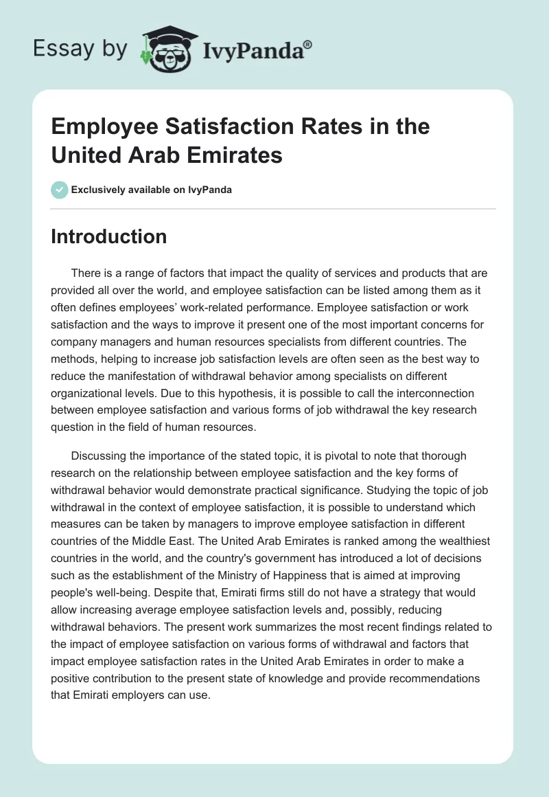 Employee Satisfaction Rates in the United Arab Emirates. Page 1