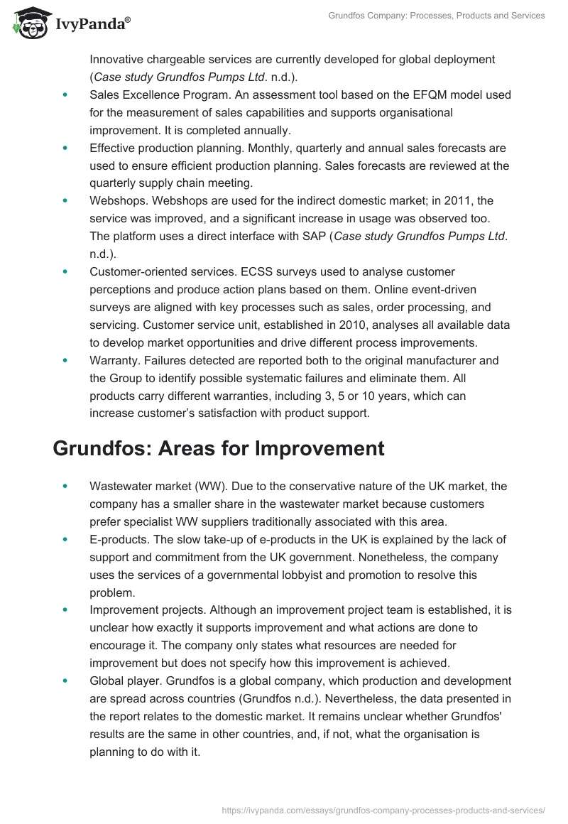 Grundfos Company: Processes, Products and Services. Page 2