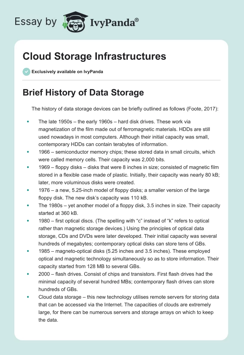 Cloud Storage Infrastructures. Page 1