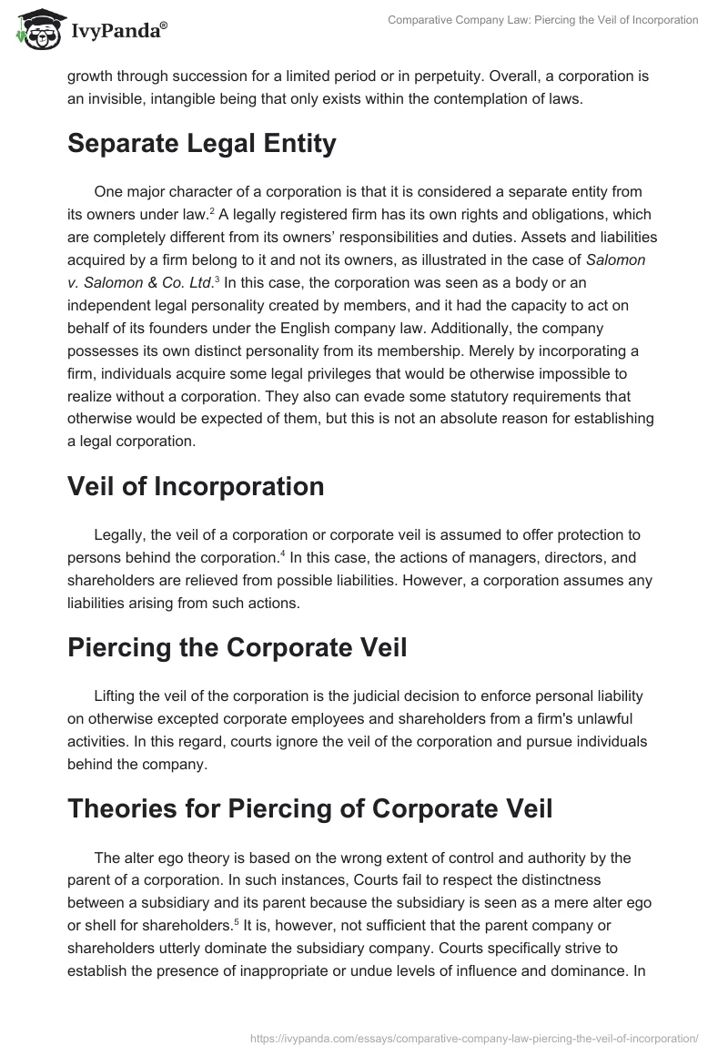 Comparative Company Law: Piercing the Veil of Incorporation. Page 2