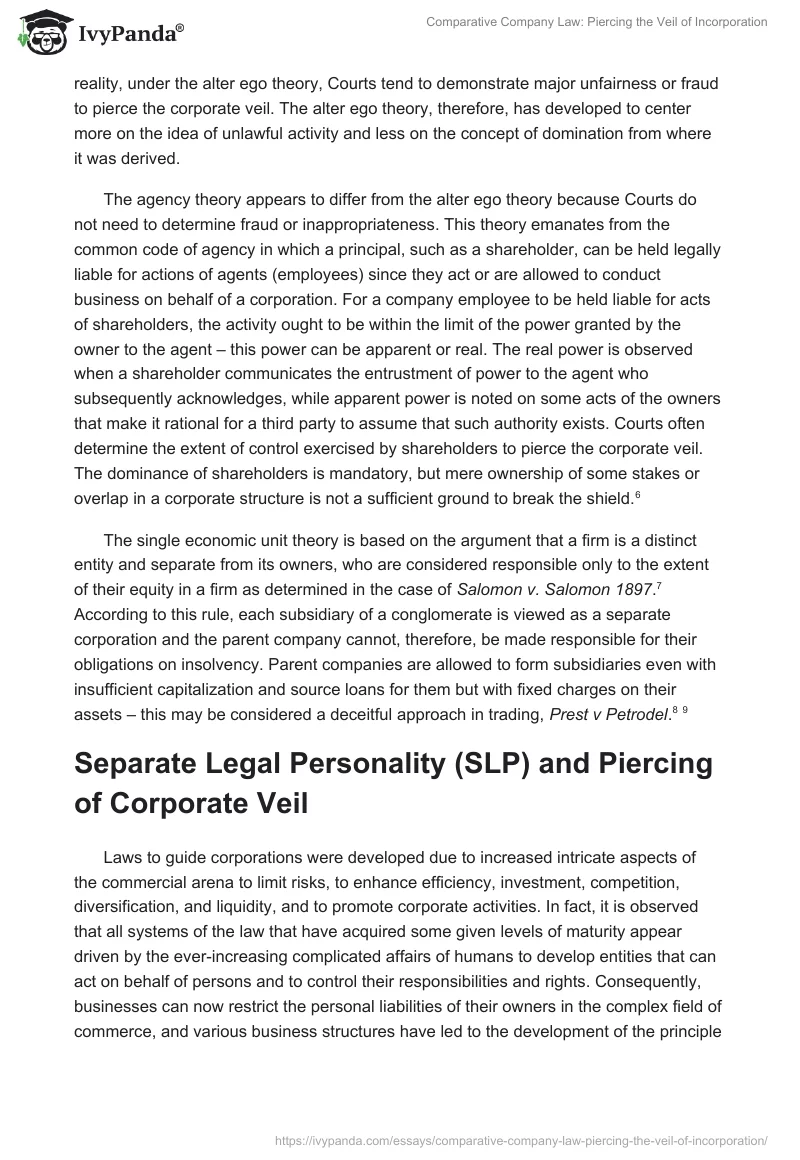 Comparative Company Law: Piercing the Veil of Incorporation. Page 3