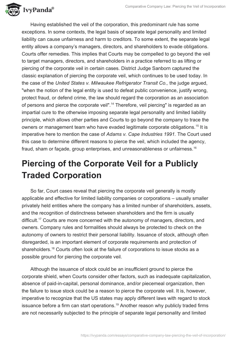 Comparative Company Law: Piercing the Veil of Incorporation. Page 5