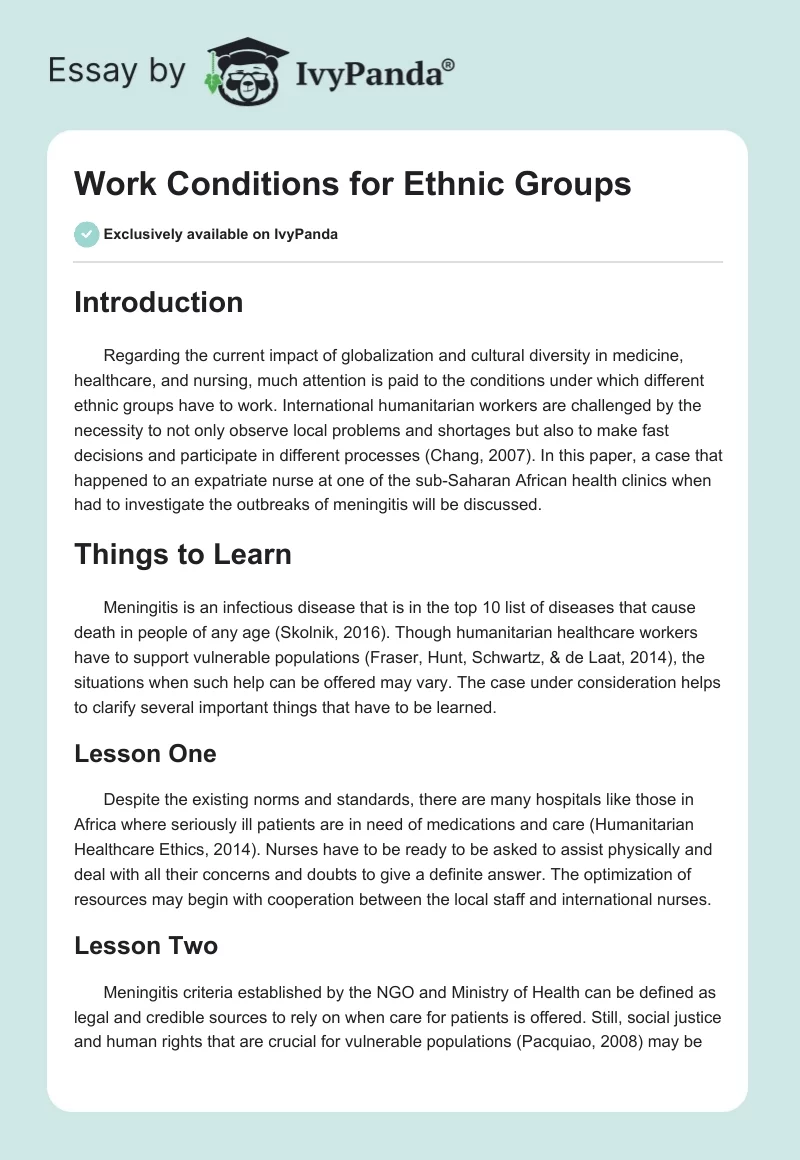 Work Conditions for Ethnic Groups. Page 1
