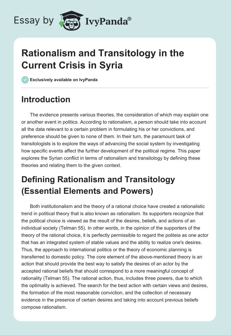 Rationalism and Transitology in the Current Crisis in Syria. Page 1