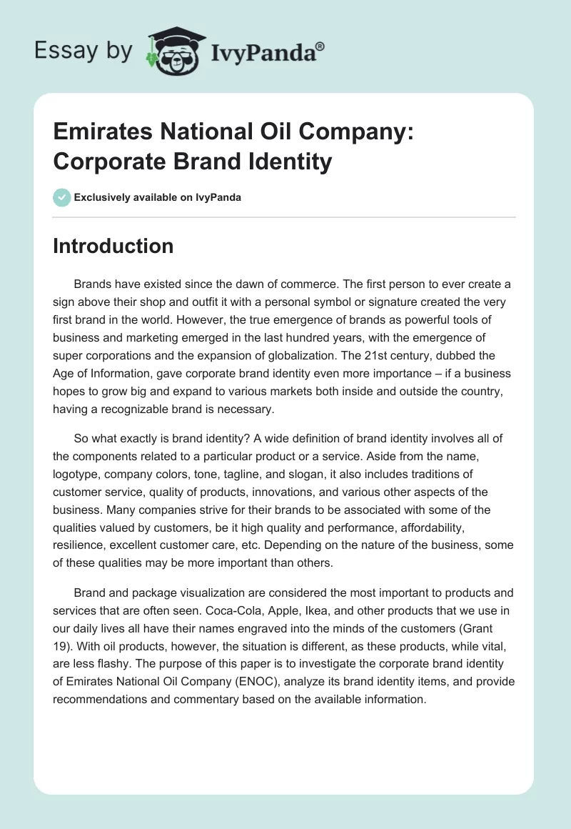 Emirates National Oil Company: Corporate Brand Identity. Page 1