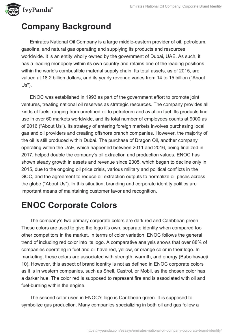 Emirates National Oil Company: Corporate Brand Identity. Page 2