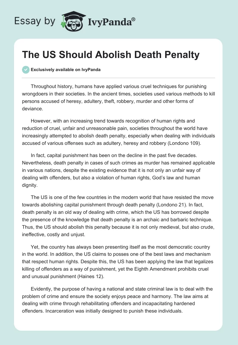 The US Should Abolish Death Penalty. Page 1