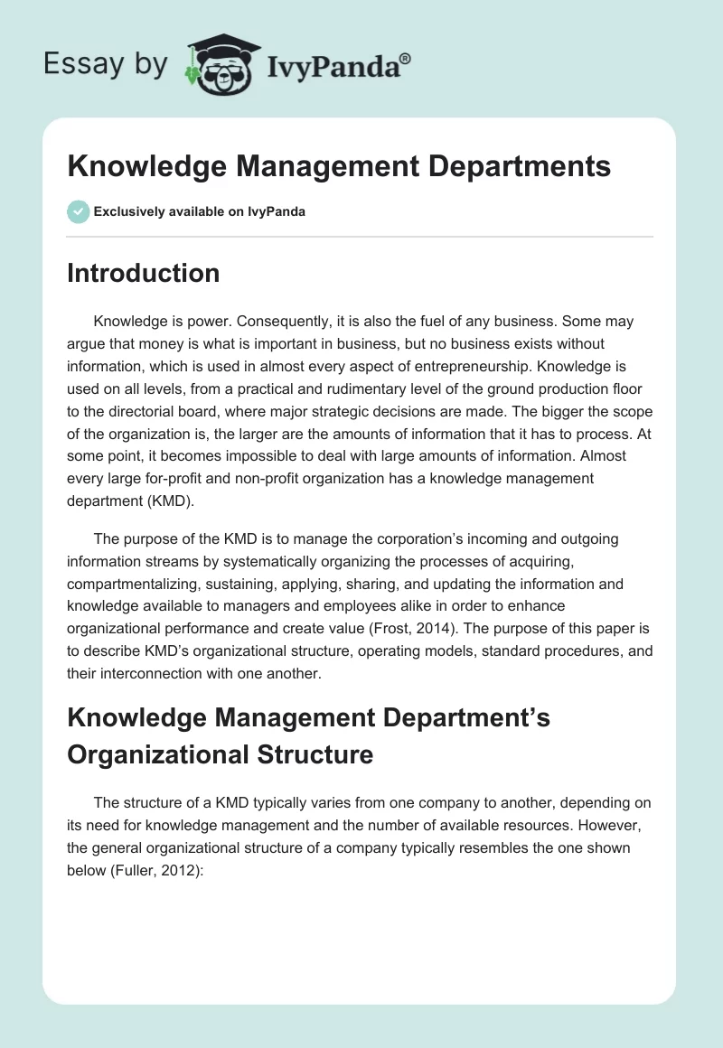 Knowledge Management Departments. Page 1
