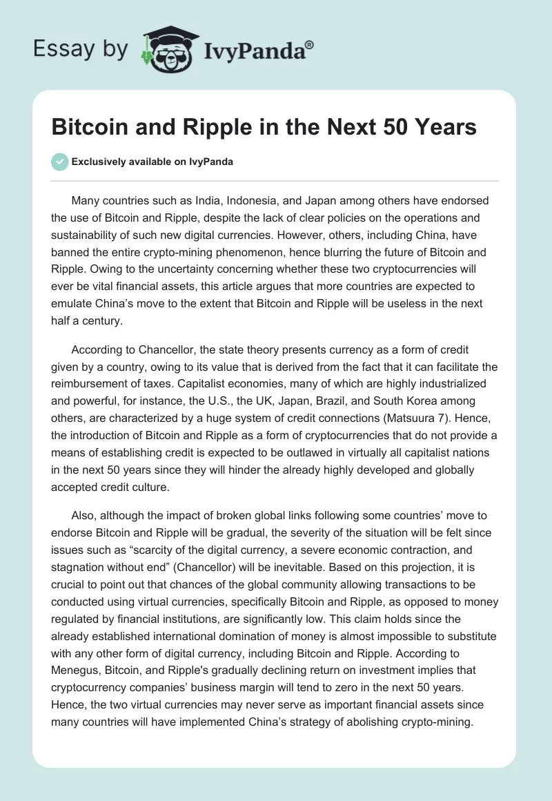 Bitcoin and Ripple in the Next 50 Years. Page 1