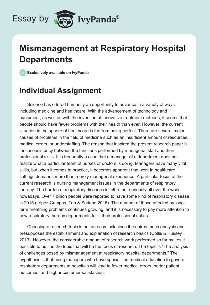 Mismanagement at Respiratory Hospital Departments. Page 1