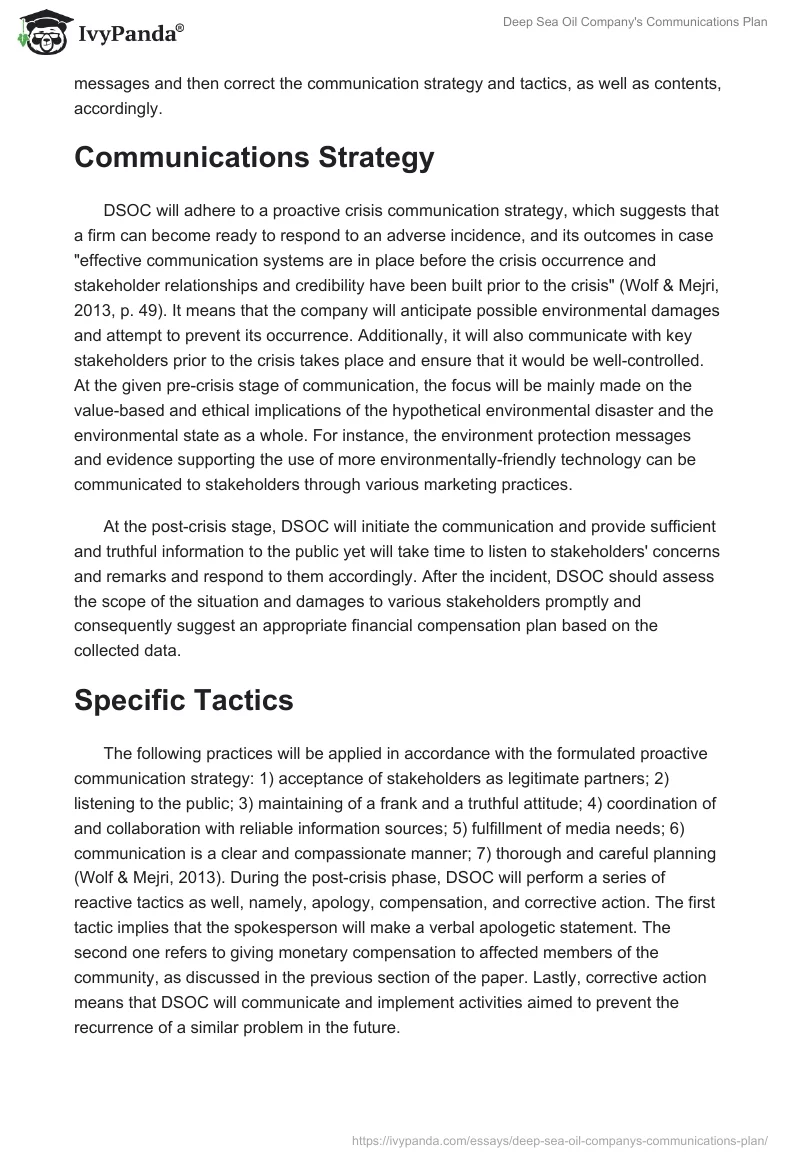 Deep Sea Oil Company's Communications Plan. Page 3
