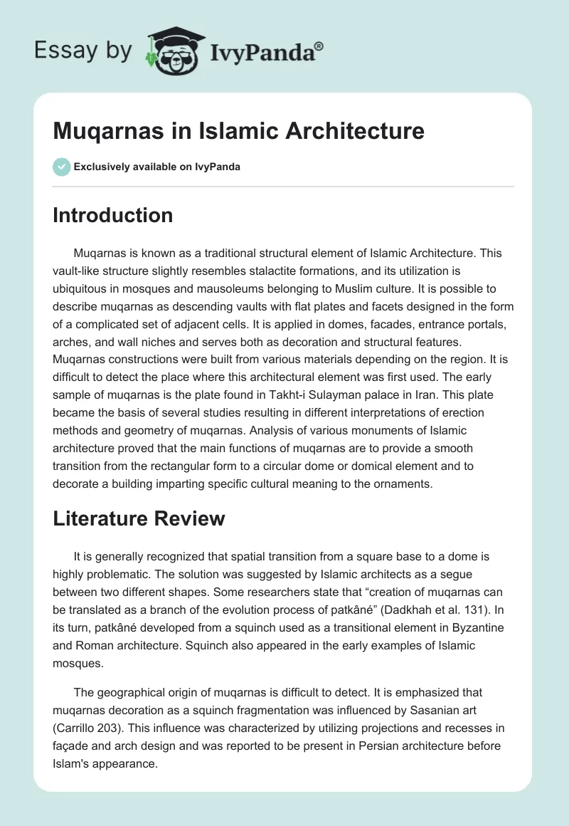 Muqarnas in Islamic Architecture. Page 1