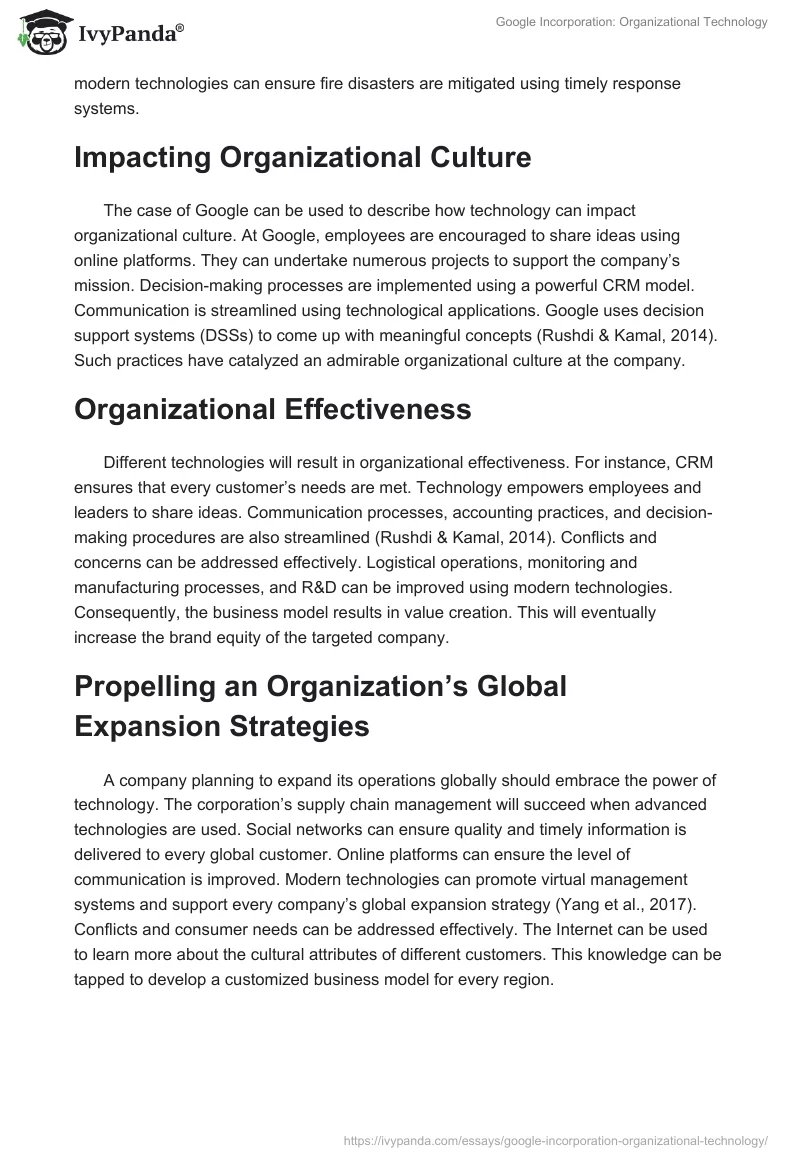 Google Incorporation: Organizational Technology. Page 2