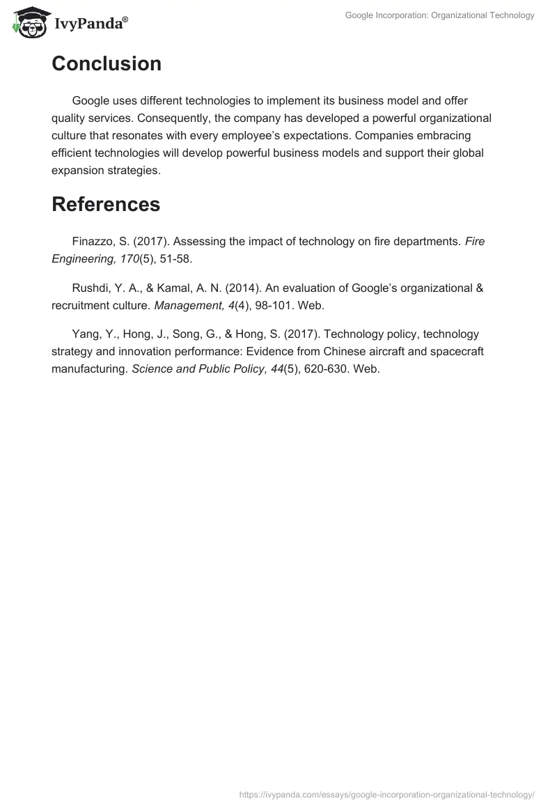 Google Incorporation: Organizational Technology. Page 3