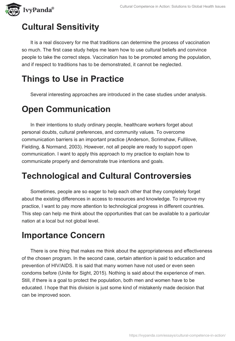 Cultural Competence in Action: Solutions to Global Health Issues. Page 2
