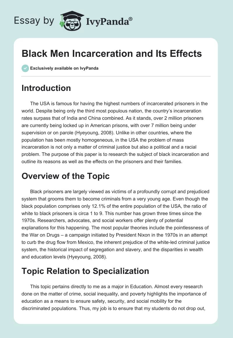 Black Men Incarceration and Its Effects. Page 1