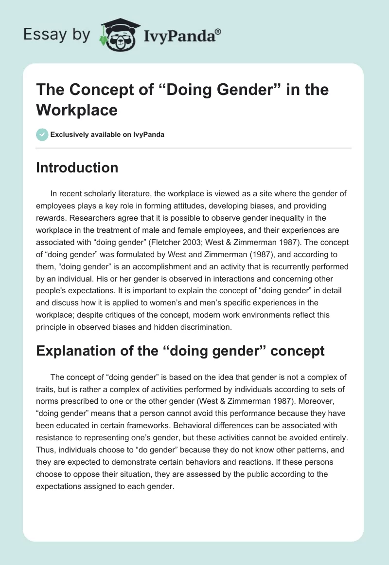The Concept of “Doing Gender” in the Workplace. Page 1