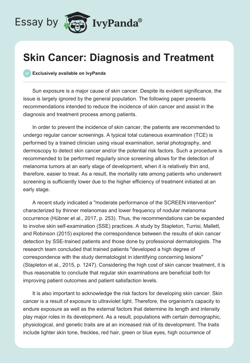 Skin Cancer: Diagnosis and Treatment. Page 1