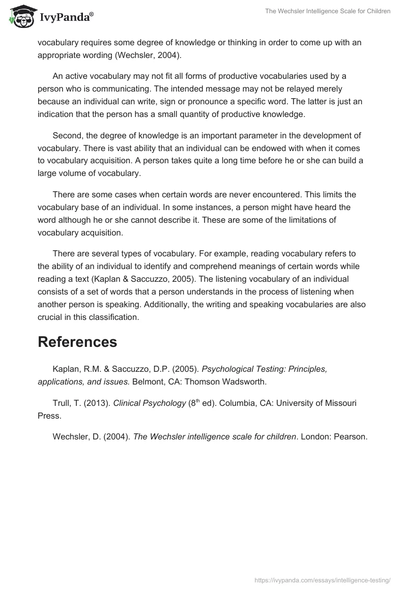 The Wechsler Intelligence Scale for Children. Page 2