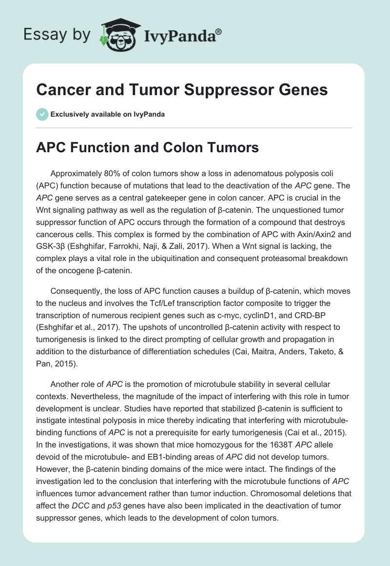 Cancer and Tumor Suppressor Genes. Page 1