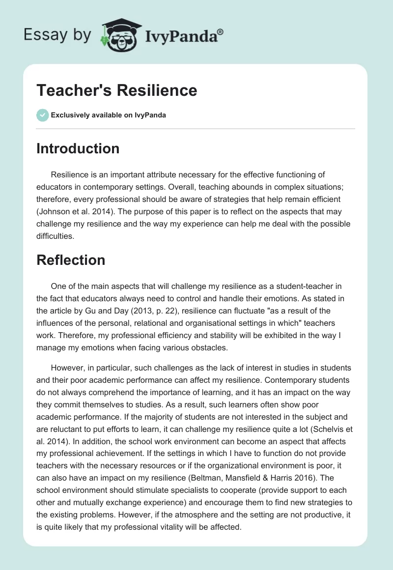 Teacher's Resilience. Page 1