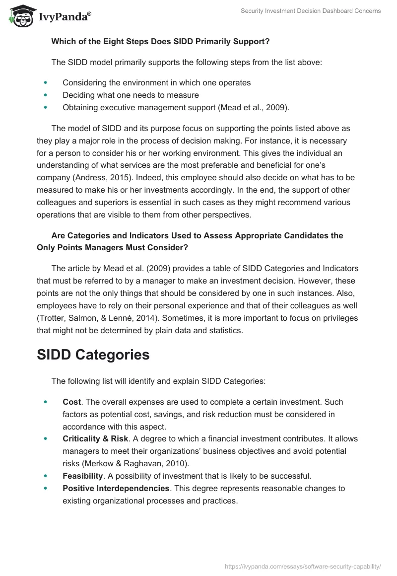 Security Investment Decision Dashboard Concerns. Page 2