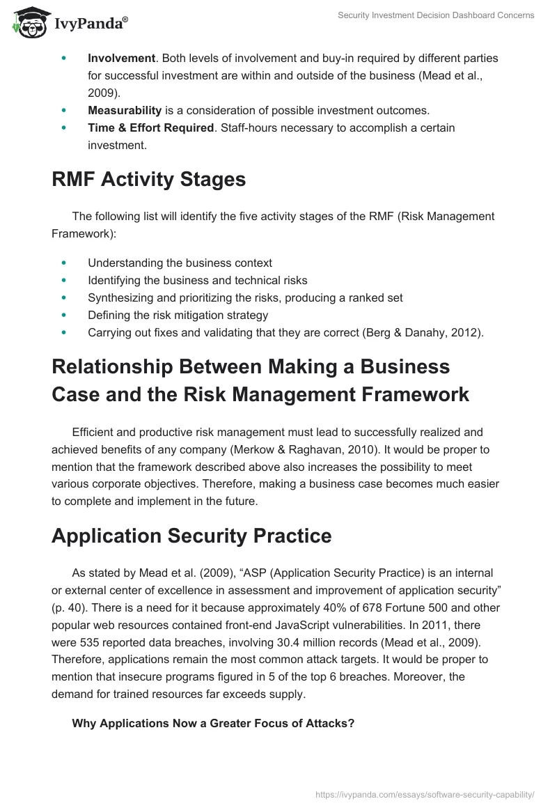 Security Investment Decision Dashboard Concerns. Page 3