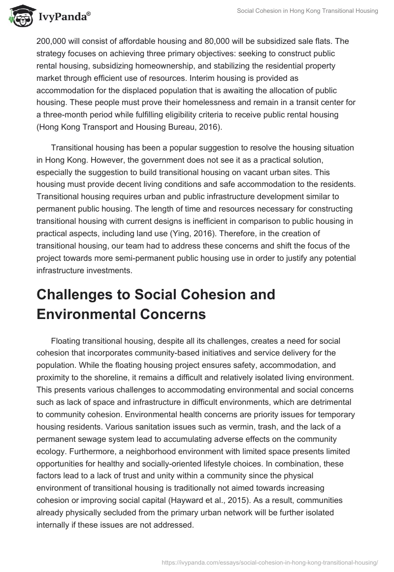 Social Cohesion in Hong Kong Transitional Housing. Page 2