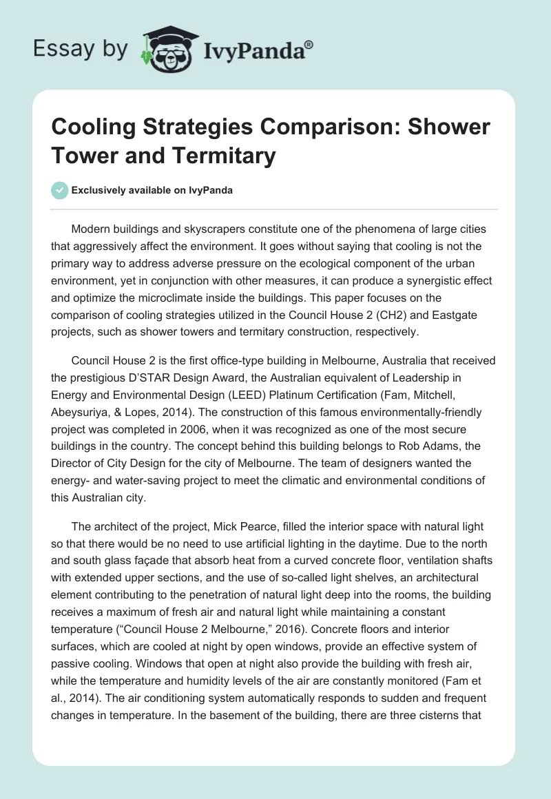 Cooling Strategies Comparison: Shower Tower and Termitary. Page 1