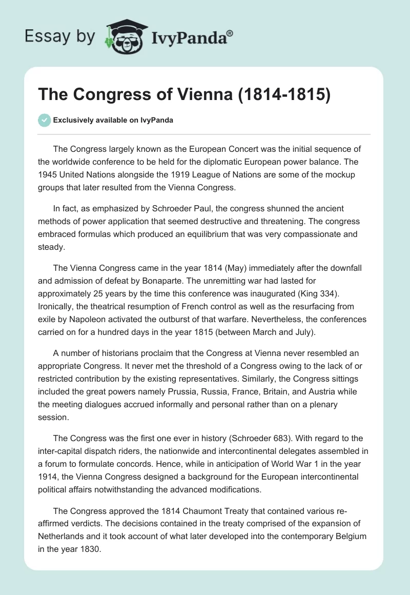 The Congress of Vienna (1814-1815). Page 1