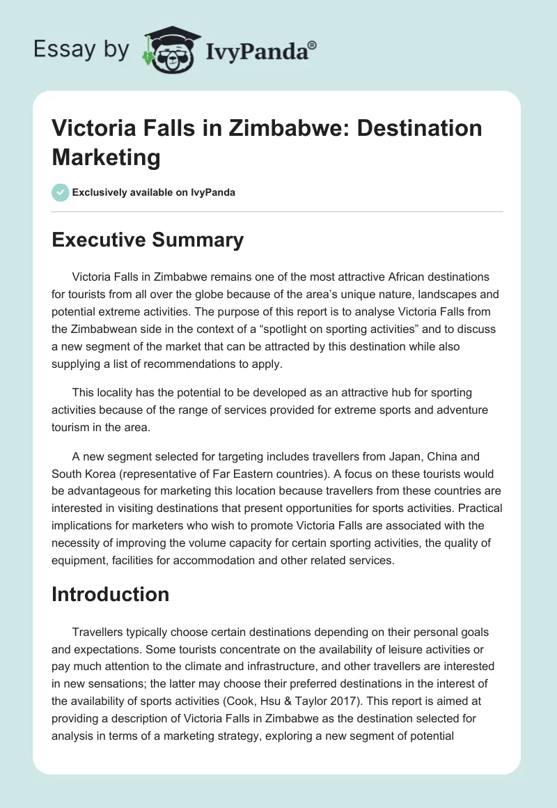 Victoria Falls in Zimbabwe: Destination Marketing. Page 1