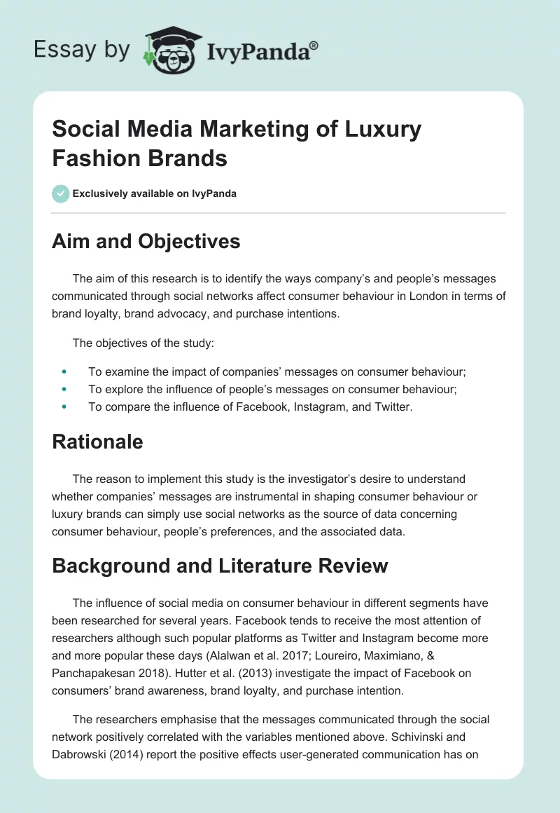 Social Media Marketing of Luxury Fashion Brands. Page 1