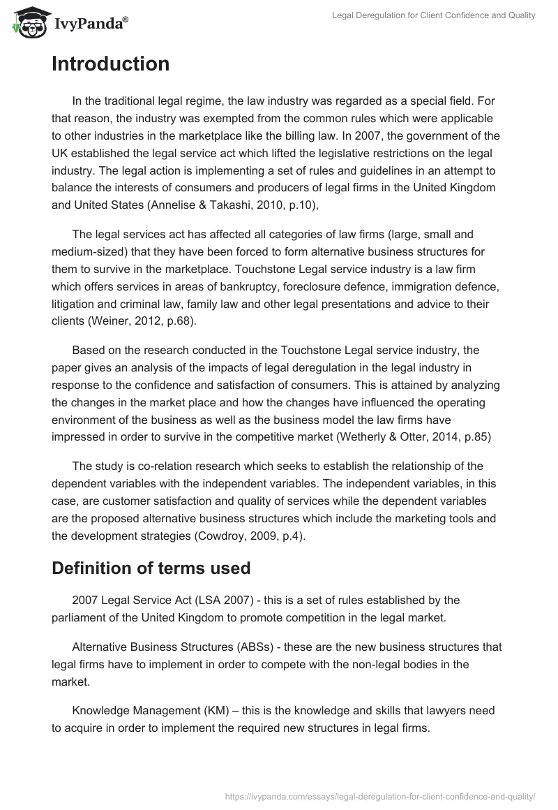 Legal Deregulation for Client Confidence and Quality. Page 2