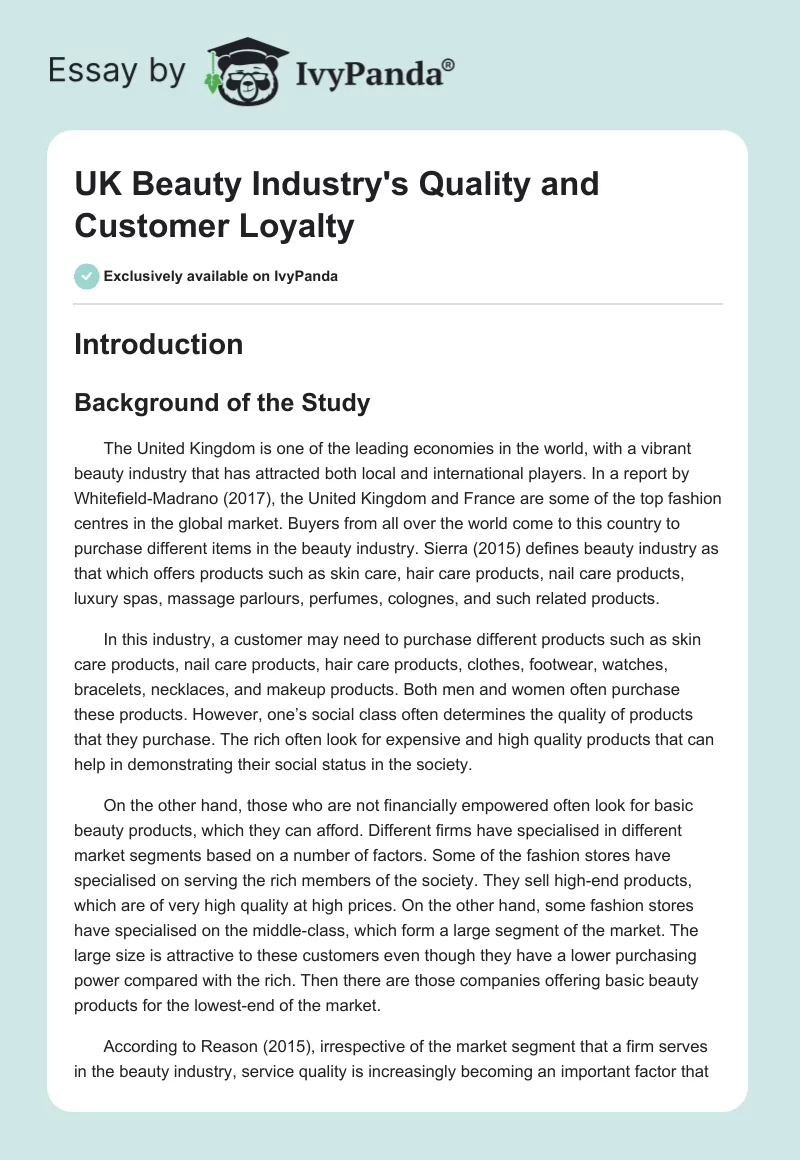 UK Beauty Industry's Quality and Customer Loyalty. Page 1