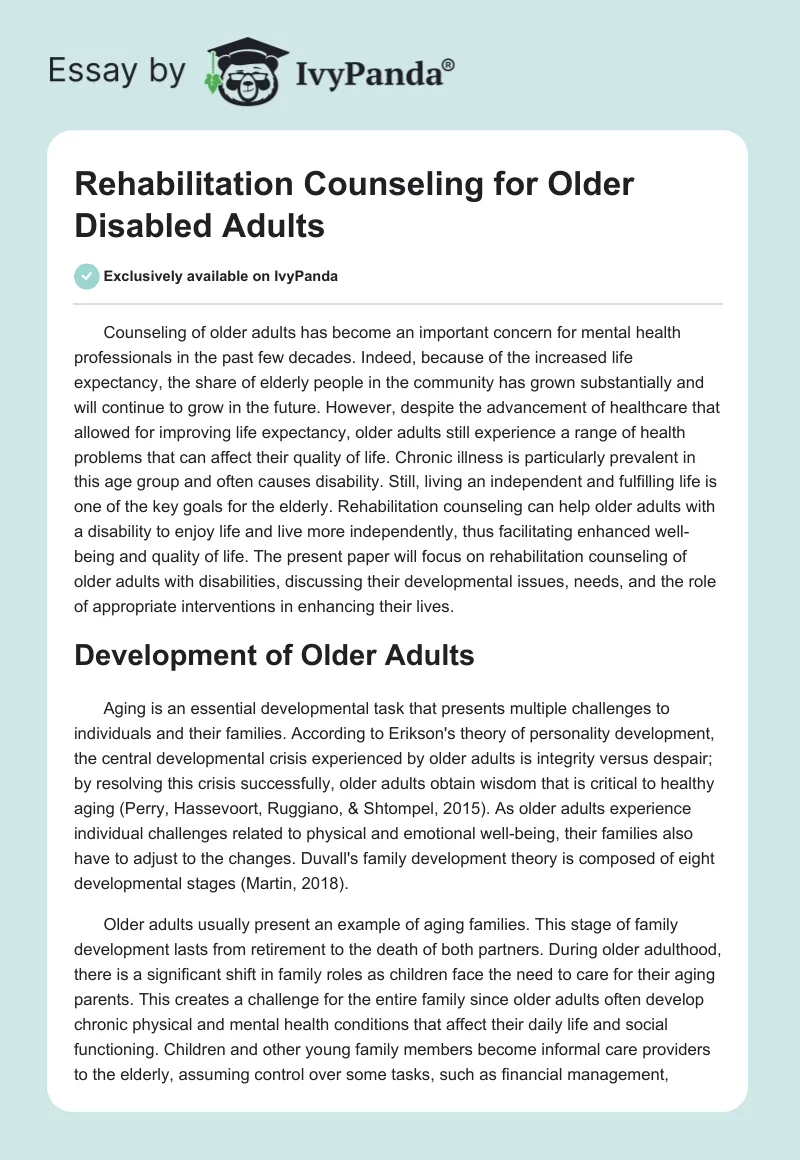 Rehabilitation Counseling for Older Disabled Adults. Page 1