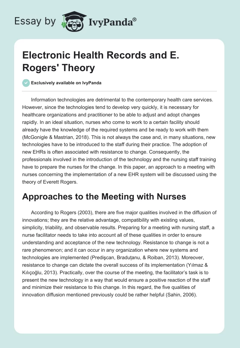 Electronic Health Records and E. Rogers' Theory. Page 1