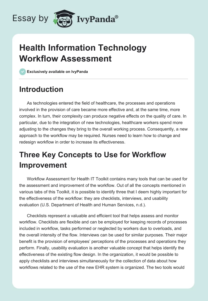 Health Information Technology Workflow Assessment. Page 1