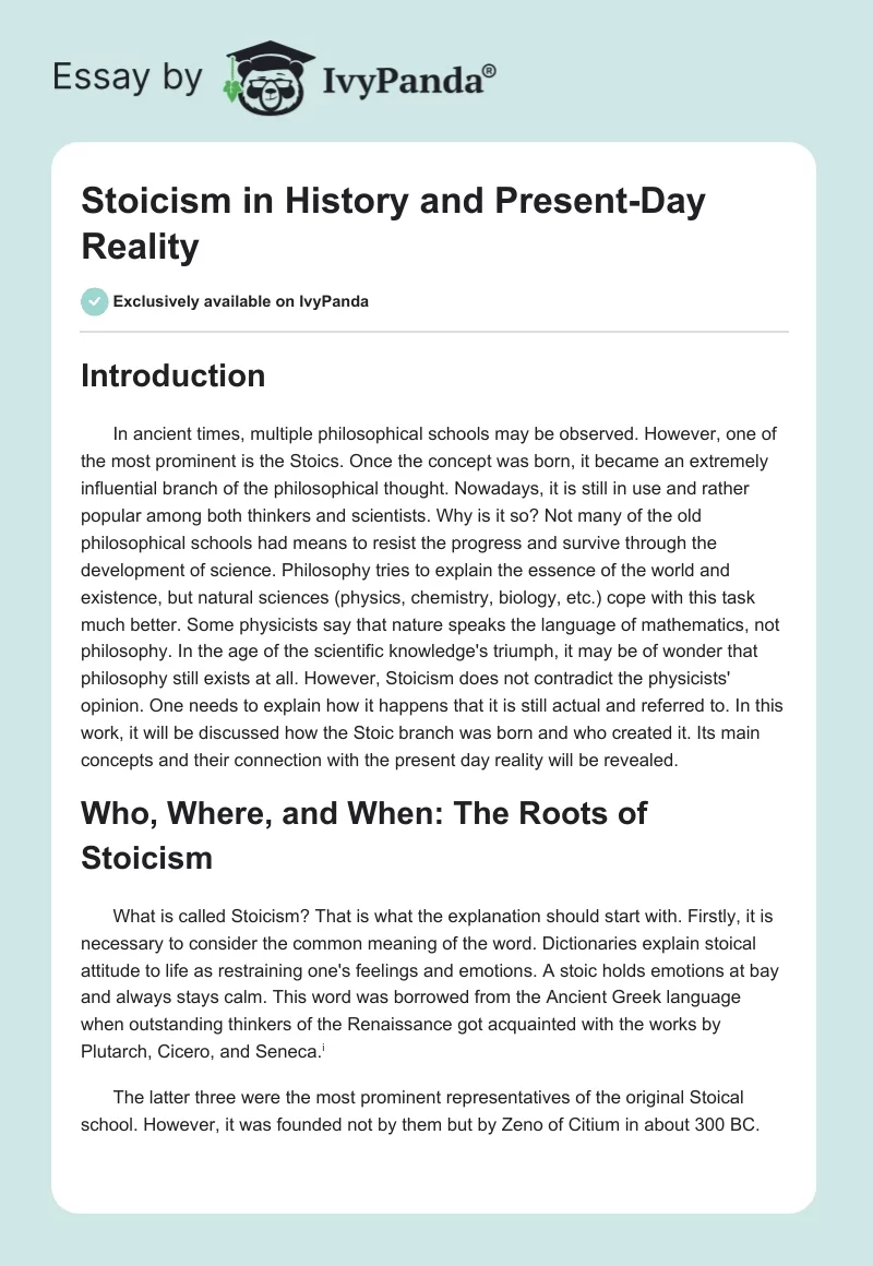 Stoicism in History and Present-Day Reality. Page 1