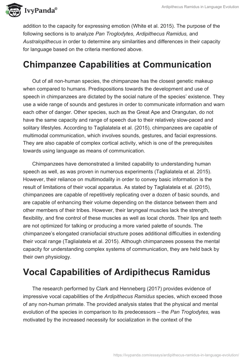 Ardipithecus Ramidus in Language Evolution. Page 2