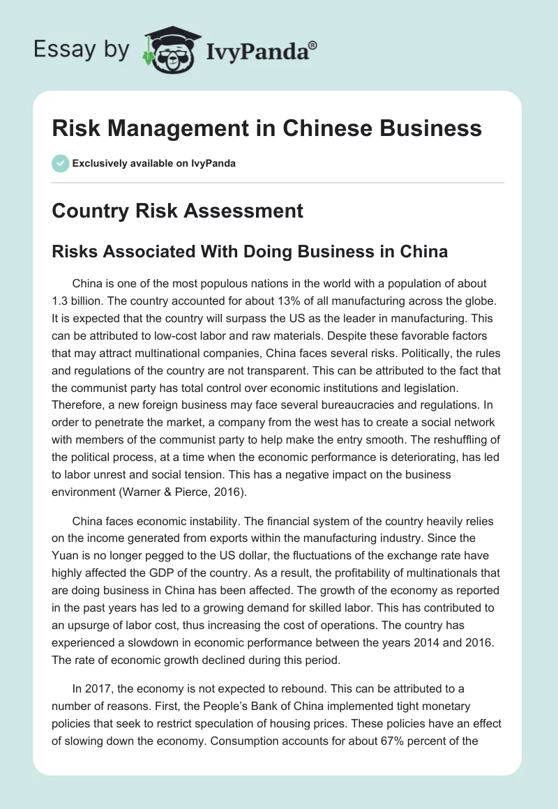 Risk Management in Chinese Business. Page 1