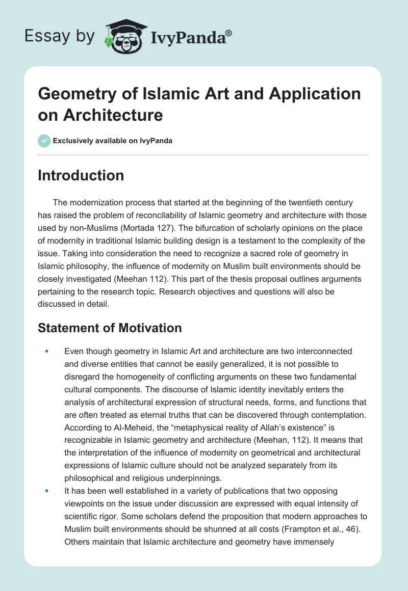 Geometry of Islamic Art and Application on Architecture. Page 1