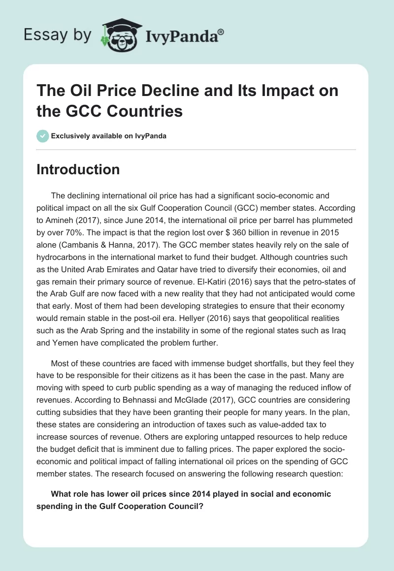 The Oil Price Decline and Its Impact on the GCC Countries. Page 1