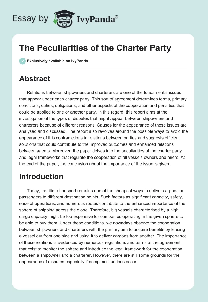 The Peculiarities of the Charter Party. Page 1